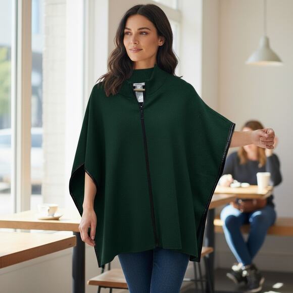 Chico's Sweaters - Chico's Oversized Poncho Cardigan Sweater XXS/XS Zip Up Green Black Knit
